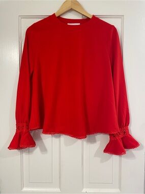 Pomander Place Vibrant Red Ruffle Cuff Blouse